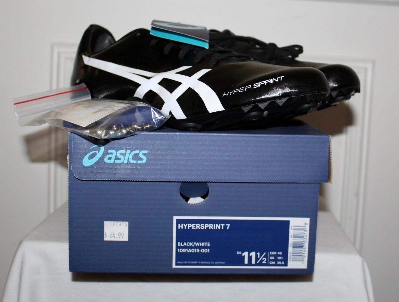NEW Asics Mens Hypersprint 7 Black White Track Field Spikes Shoes Sneaker 11.5