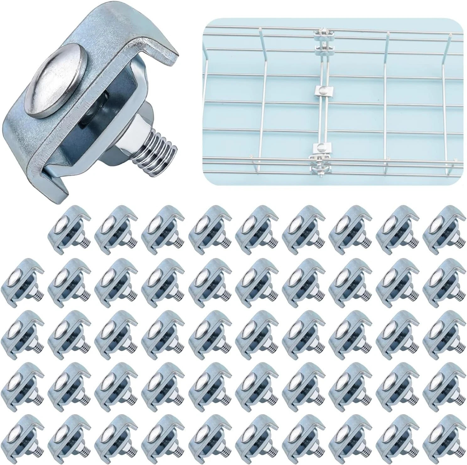 50 Pack Wire Mesh Cable Tray Coupler Kit, Steel Bracket Hardware Components for