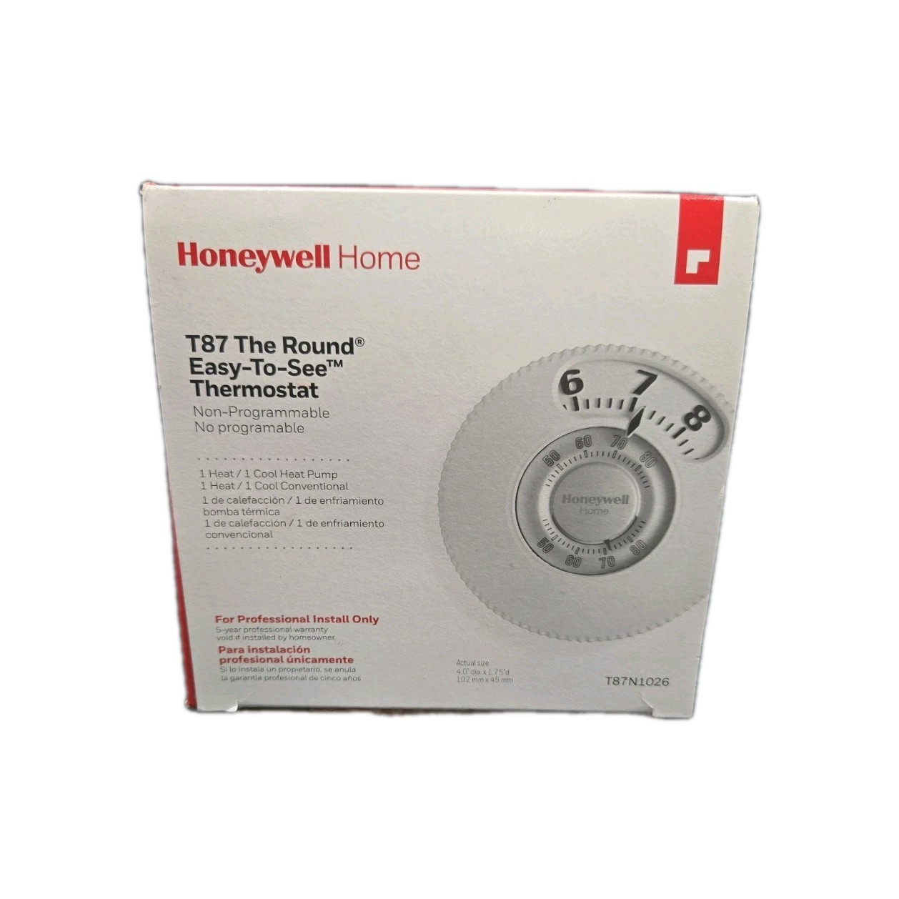 Honeywell T87N1026 Round, Easy-To-See Mercury-Free Thermostat, 1H/1C