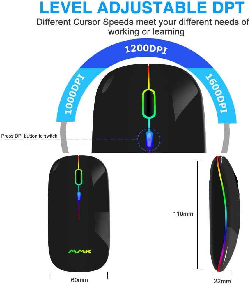 Wireless Bluetooth Mouse Rechargeable Dual Mode LED 2.4G USB PC Mac Laptop