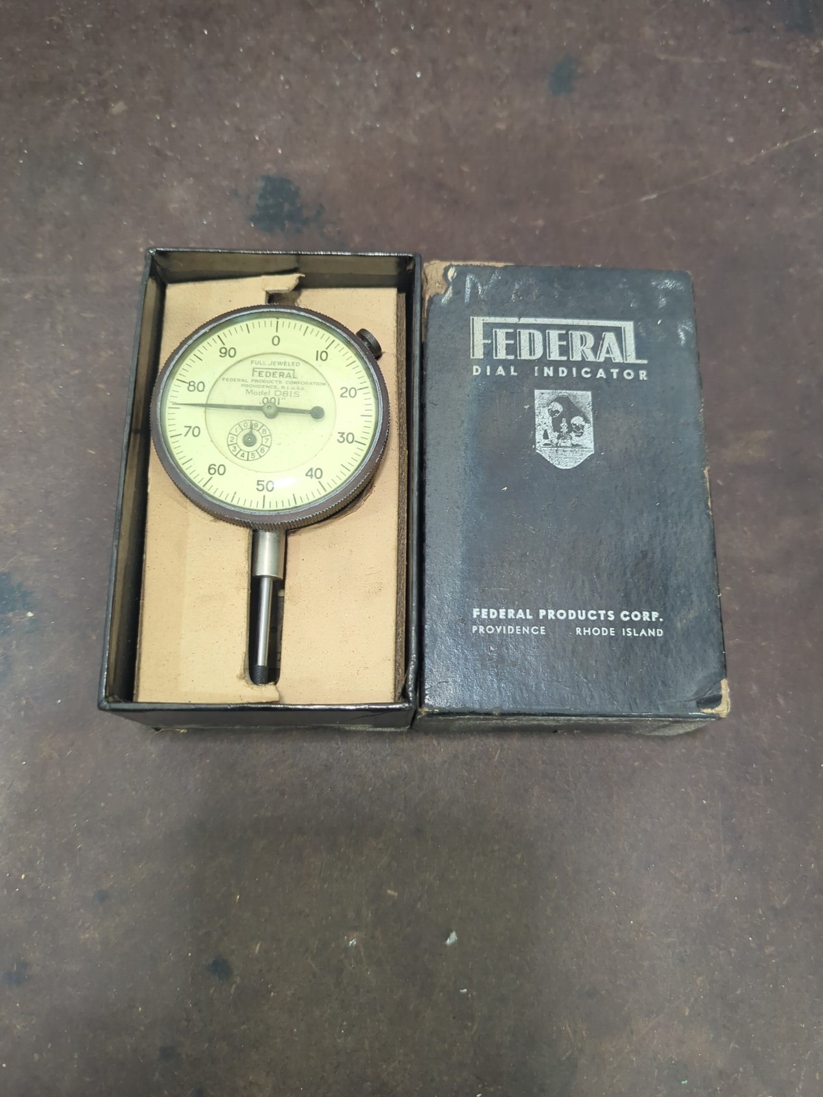 Federal Products D81S Dial Indicator .001 Full Jeweled Machinist Tool With Box