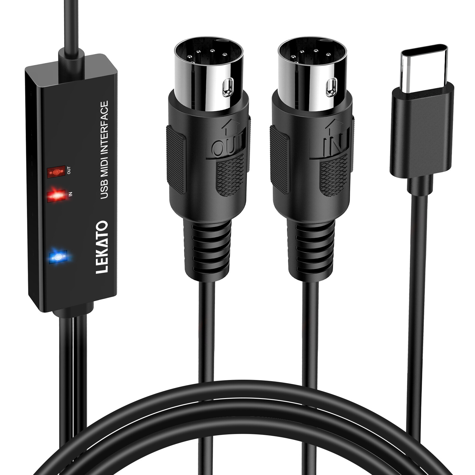 LEKATO USB C MIDI Cable Interface Type-C to MIDI In-Out Adapter for Mac PC 6.5ft