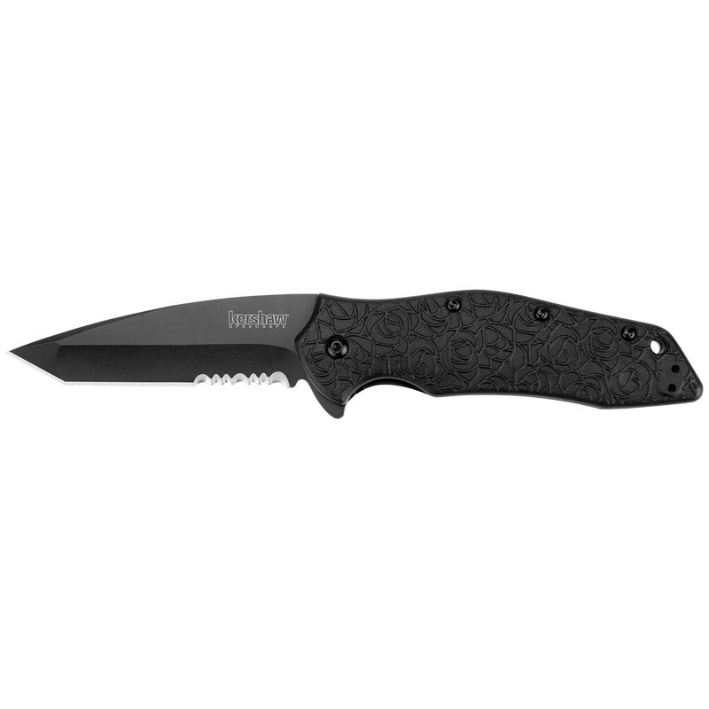 Kershaw 1835TBLKST Kuro Tanto Black, Serrated Folding Knife Assisted SpeedSafe