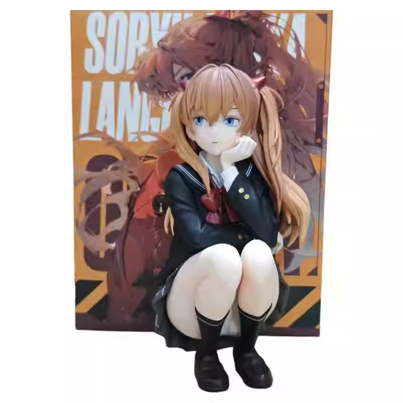10cm Asuka Series Academic-Style Squatting Action Figure Desktop Ornament Model