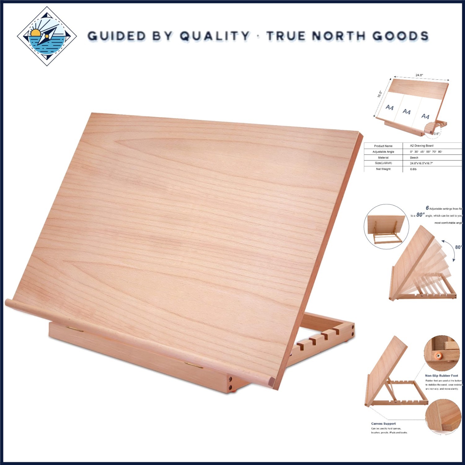 Adjustable Wood Drafting Table Easel with 6 Angle Settings for Artists