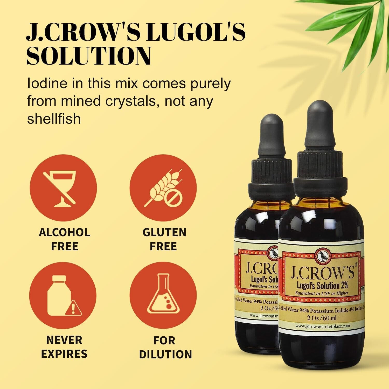 J.CROW'S® Lugol's Solution of Iodine 2% 2 Oz Six Pack (6 Bottles)