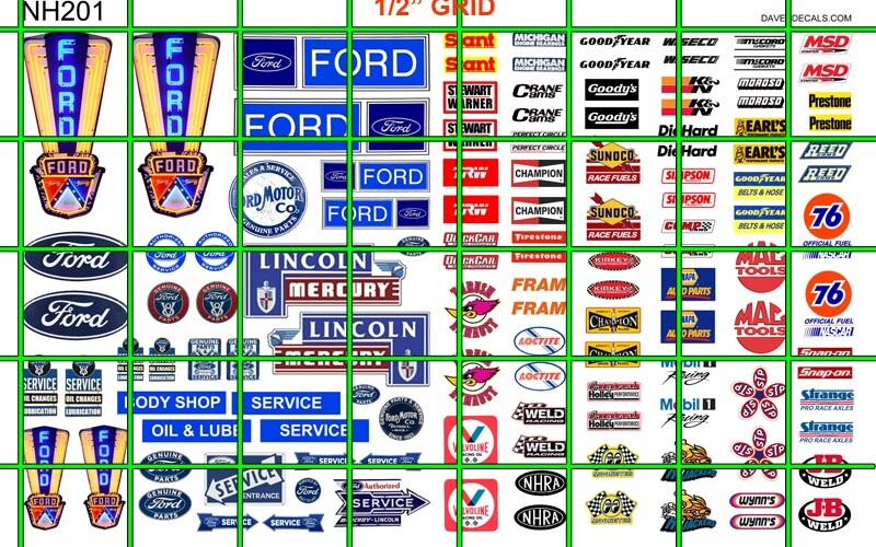 NH201 DAVE'S DECALS FORD DEALERSHIP ASSORTED SIGNS WITH GAS AND OIL MIX SIGNS
