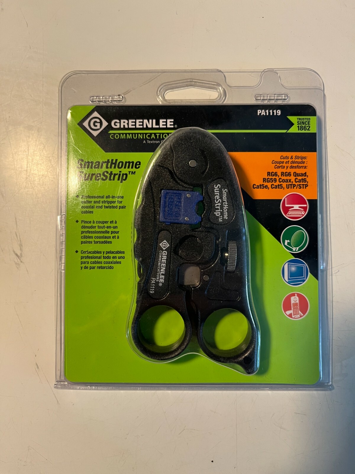 Greenlee PA1119 Data Coax Stripper for RG6,6Quad,59,cat6,5e,5,utp/stp,