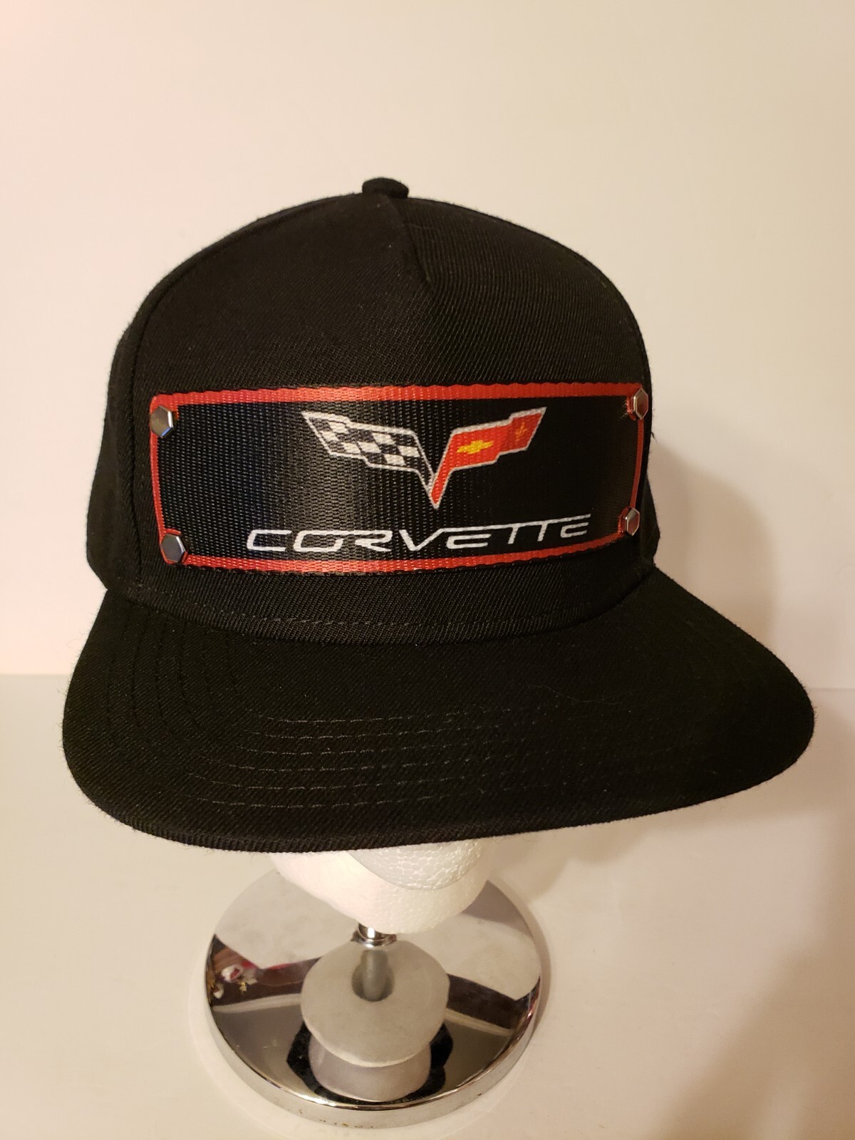 Corvette Flag Logo Black Auto Car Trucker Snapback Hat Cap (NEW W/NO TAGS)