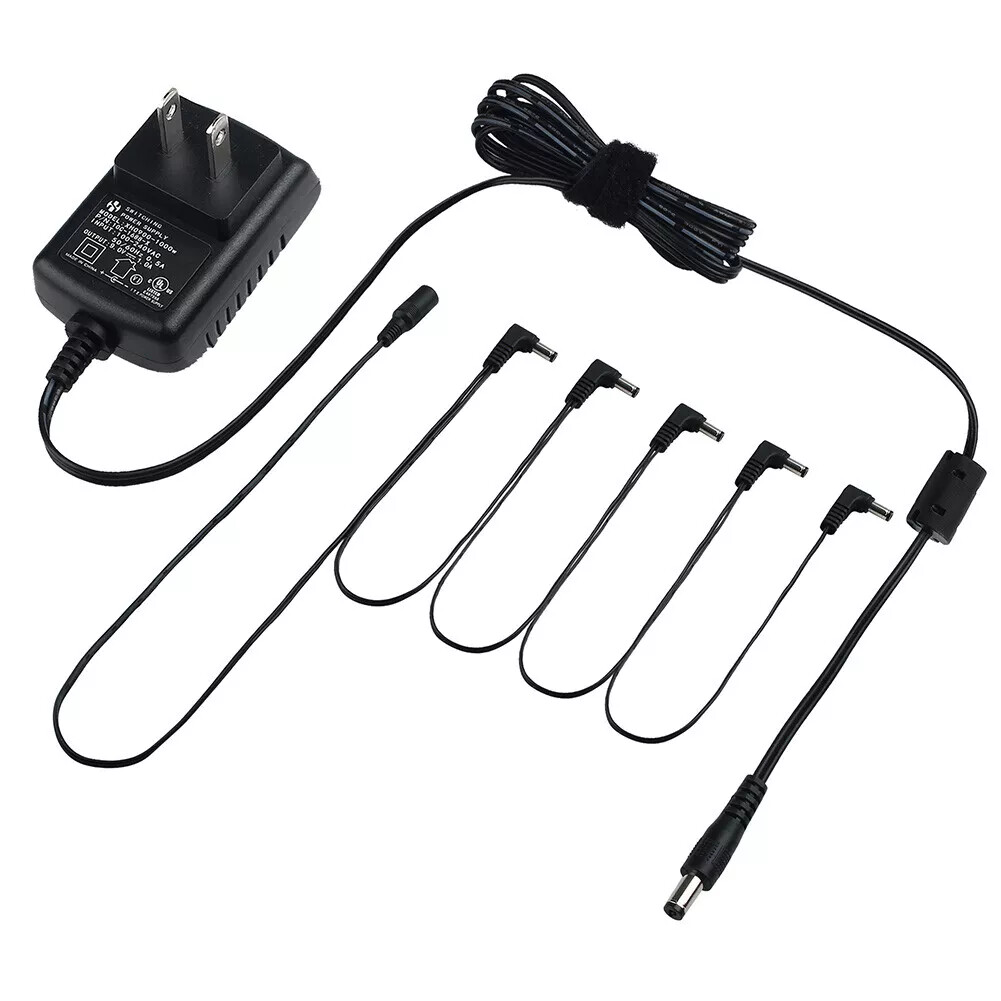 9V 1A Power Supply Multi-Plug w/ 5 Cables 9 Volt Adapter for Guitar Effect Pedal