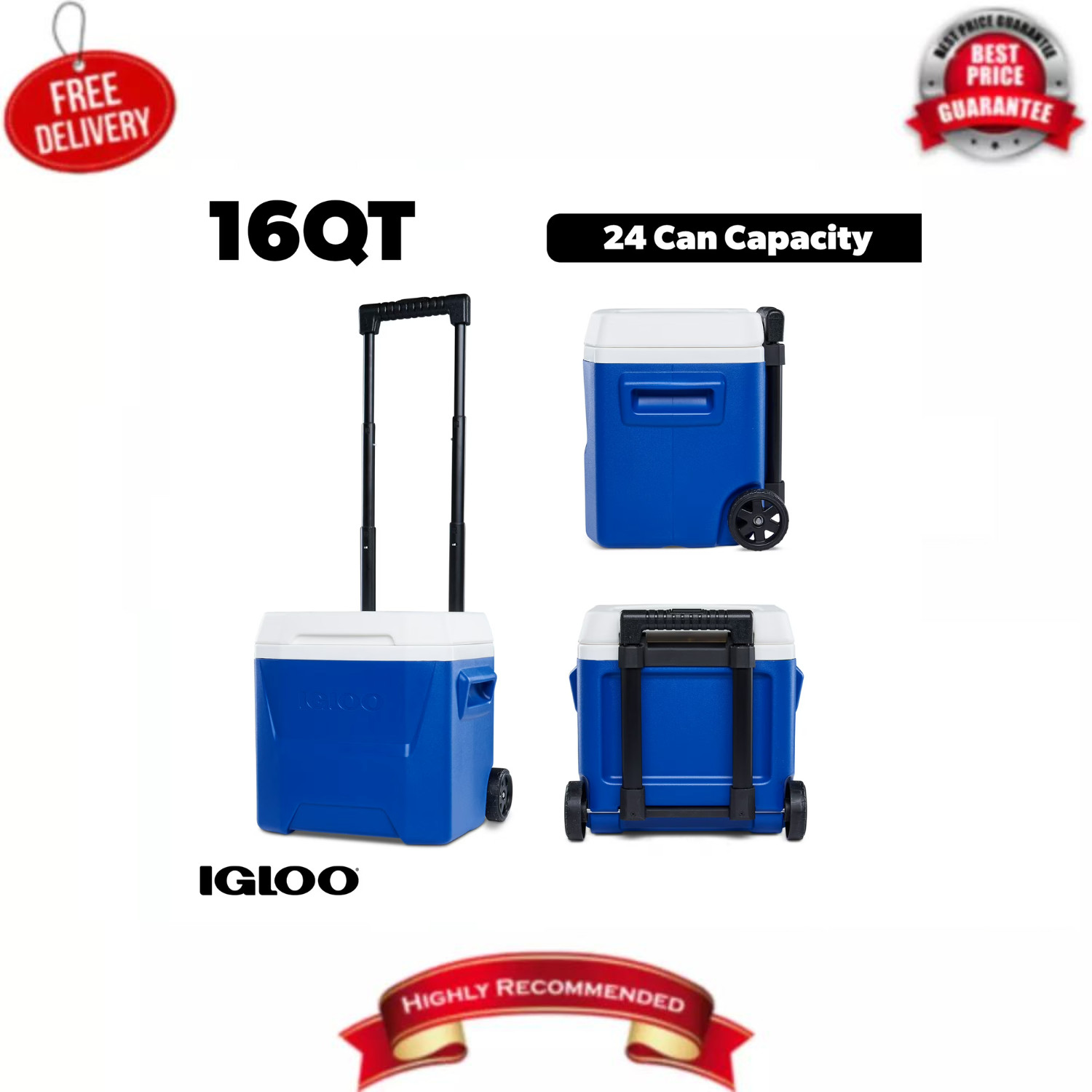 Igloo 16 QT Laguna Hard Side Ice Chest Cooler with Wheels, Blue