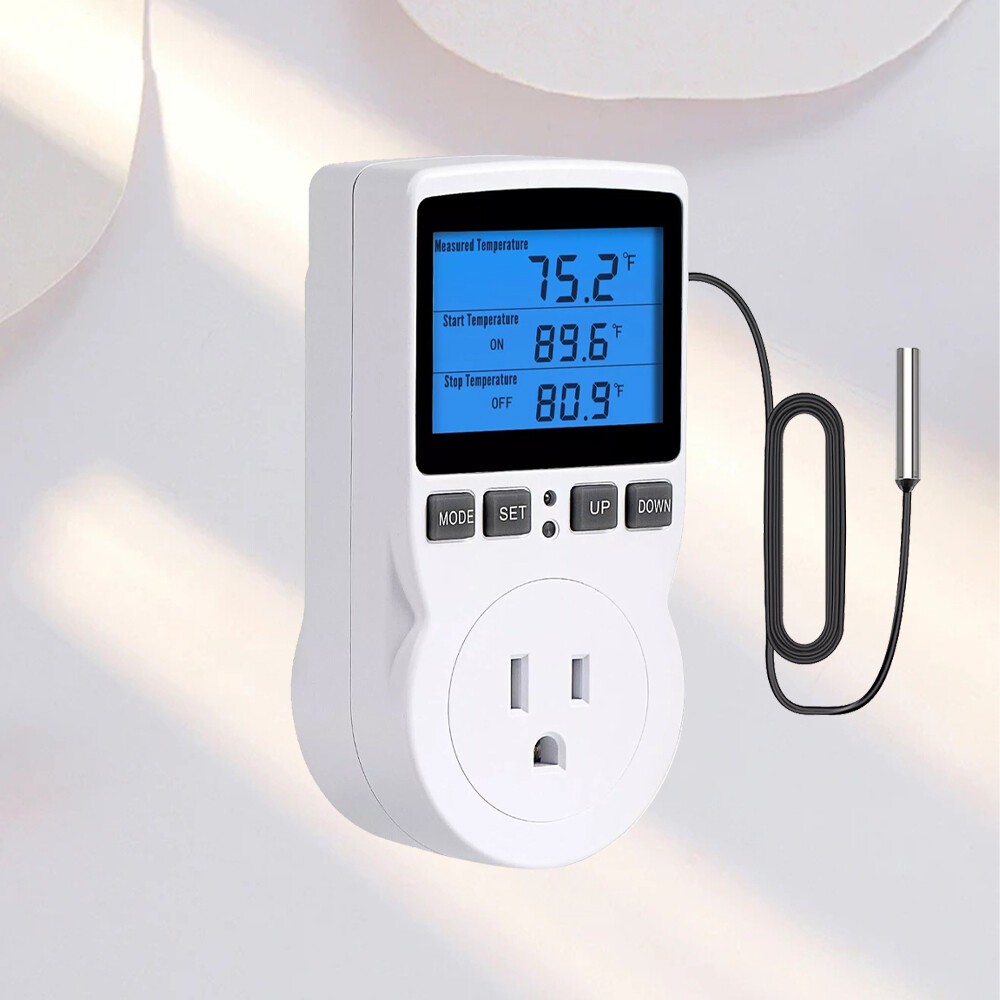Digital Thermostat Outlet Plug Temperature Controller Heating Cooling with Probe