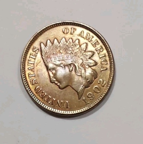 1902 Indian Head Penny Cent 1C AU/UNC Toning
