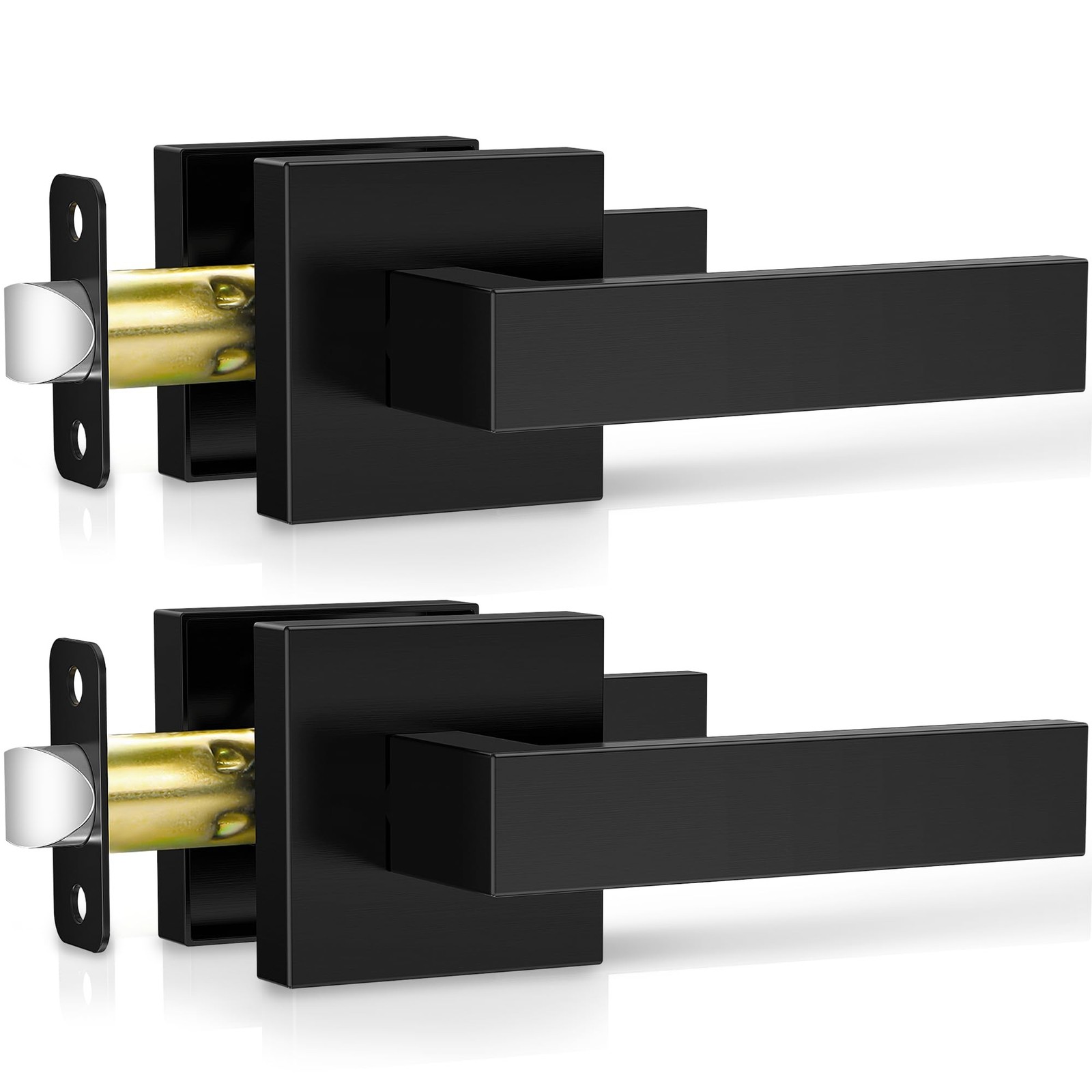 Plustool 2 Pack Matte Black Door Handles, Passage Door Levers for Hallway & C...