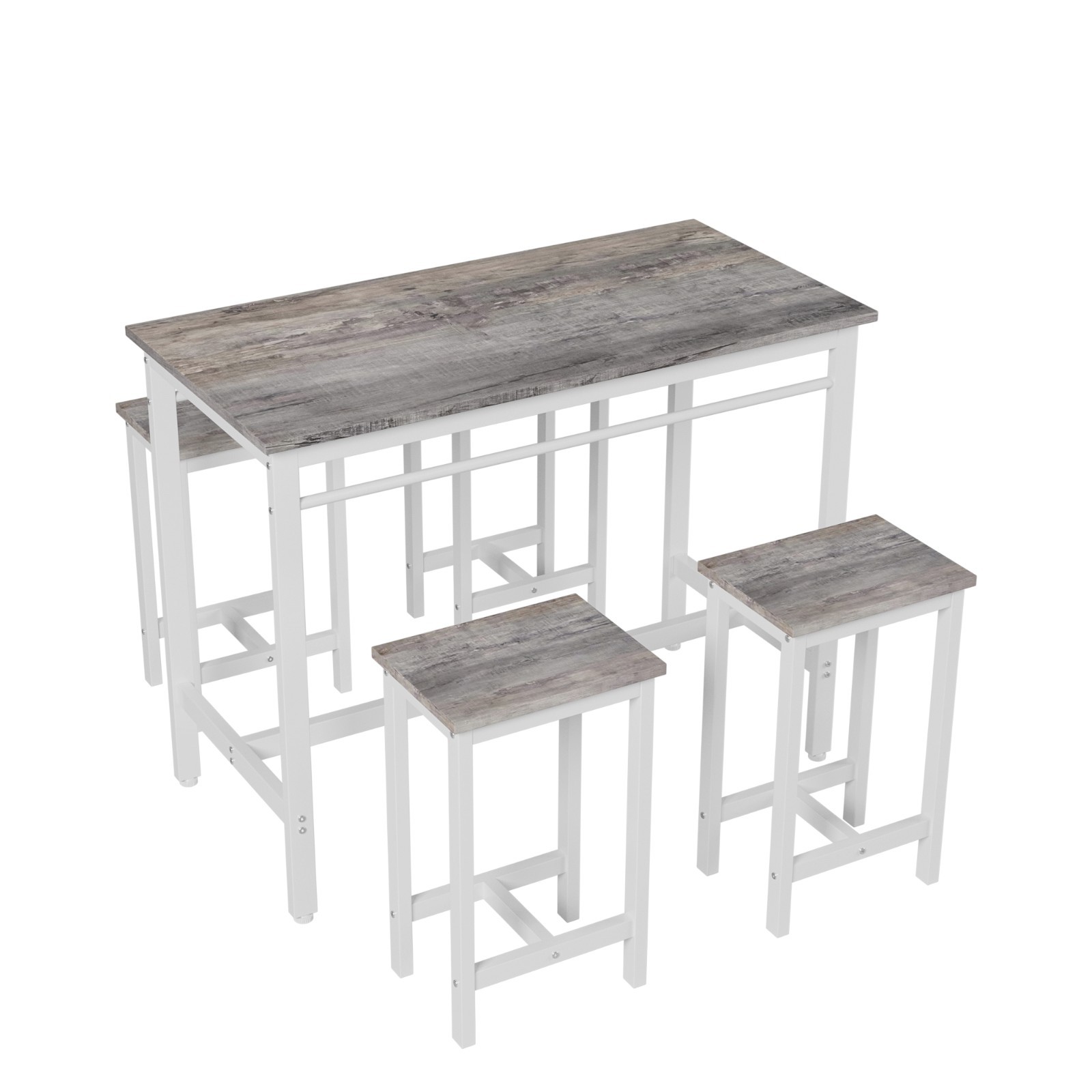 Modern 5PC Kitchen Bar Table Set w/Stools Metal Frame White Oak