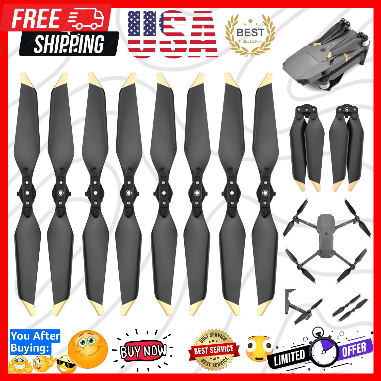 8Pcs Low-Noise Propellers for DJI Mavic Pro/Mavic Pro Platinum Drone,8331 Qui...