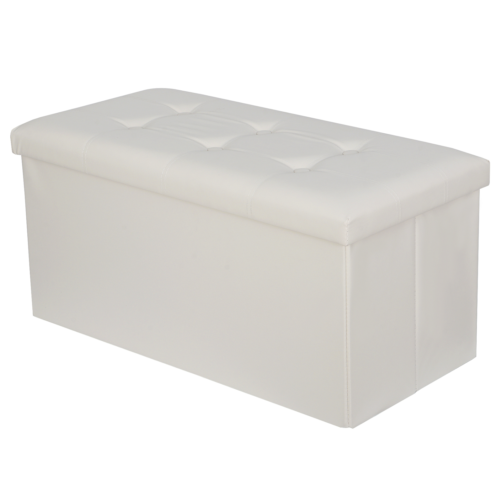 Durable 30" Ottoman Storage Bench Chest Folding Footstool W/Removable Lid Beige