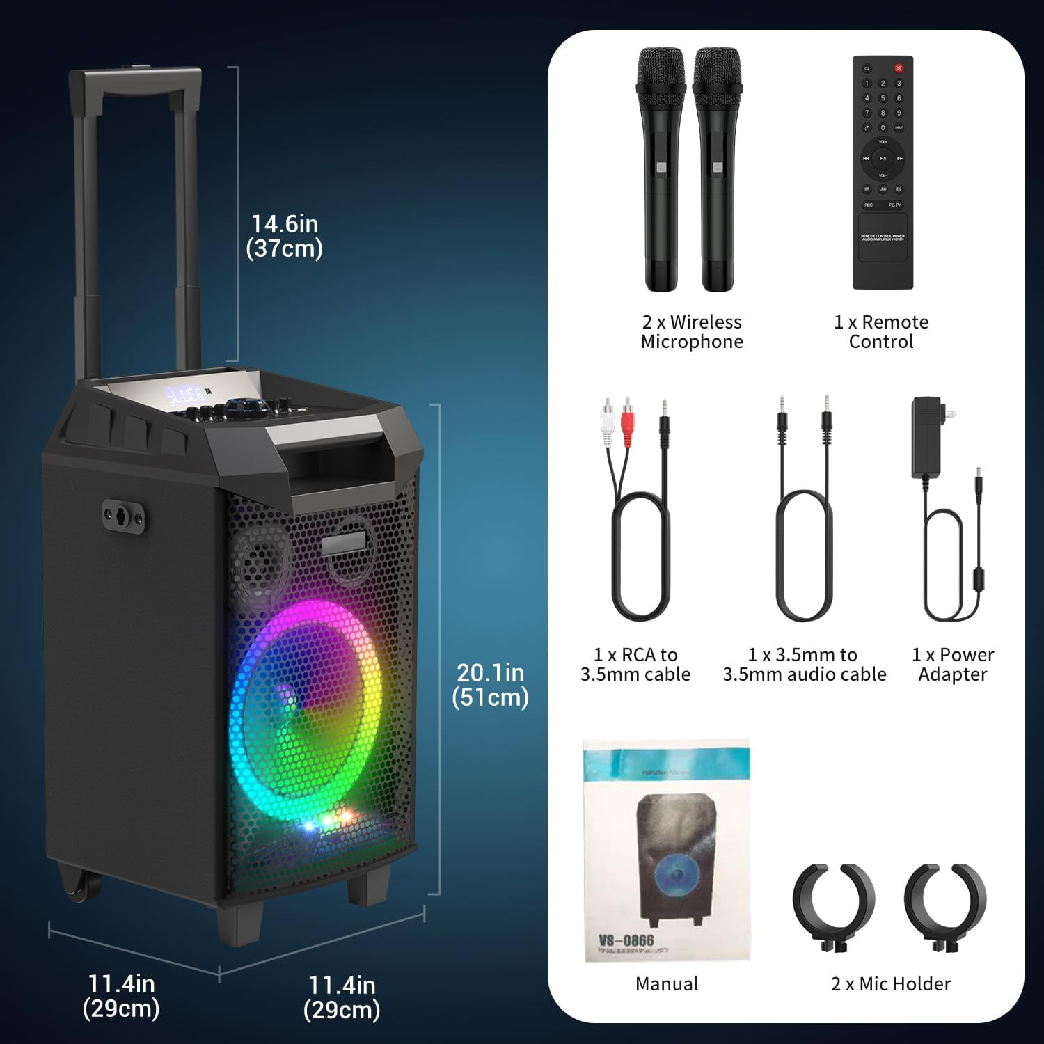 Karaoke Machine, Bluetooth Speaker PA System for Adults & Kids with 2 Wireless M