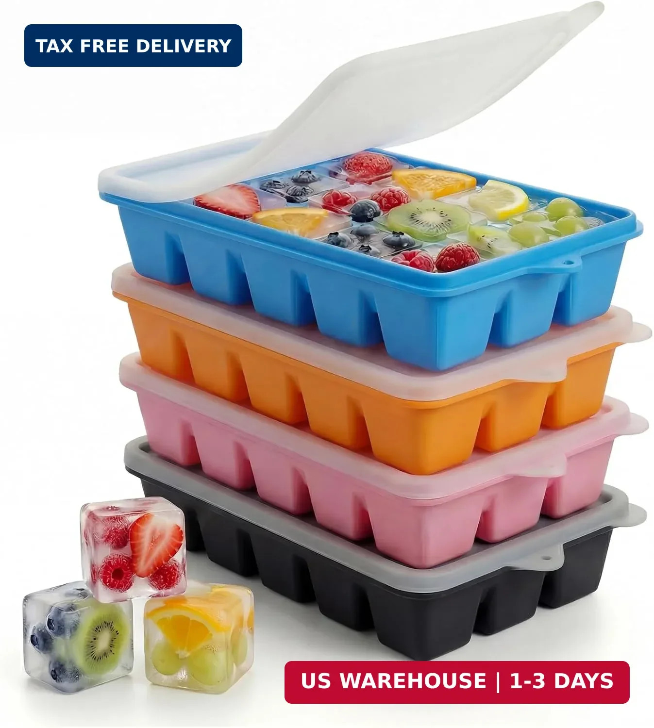 Silicone Ice Cube Trays with Lid, NRTBAI 4 Pack Ice Cube Molds for Whiskey Cockt