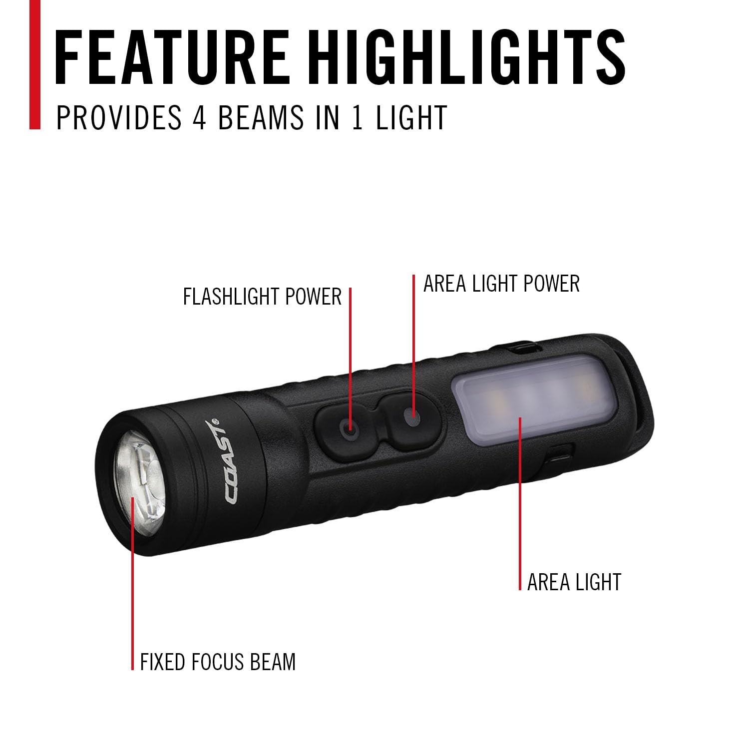 Rechargeable LED Pocket Flashlight with RED Light Coast KL35R Lumen