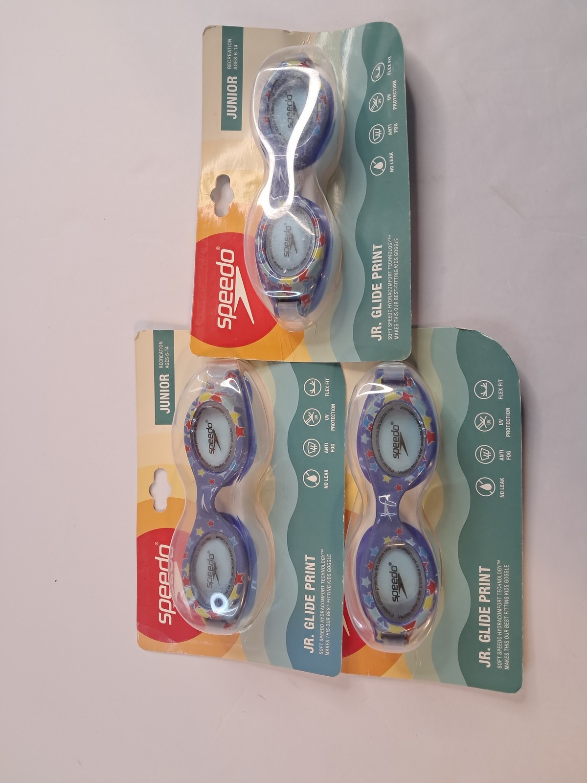 Speedo Jr. Glide Print Kids Swimming Goggles - Anti-Fog UV Protection - 3-Pack