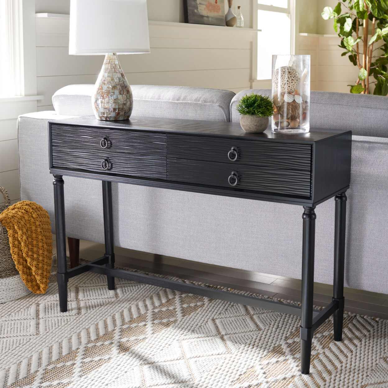 SAFAVIEH Aliyah 4-Drawer Console Table | Black |