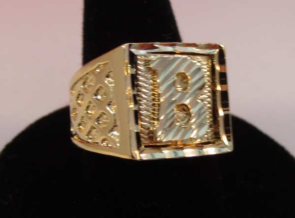 MENS 14KT GOLD PLATED BLING LETTER B INITIAL HIP HOP SQUARED RING  SIZES 8-13