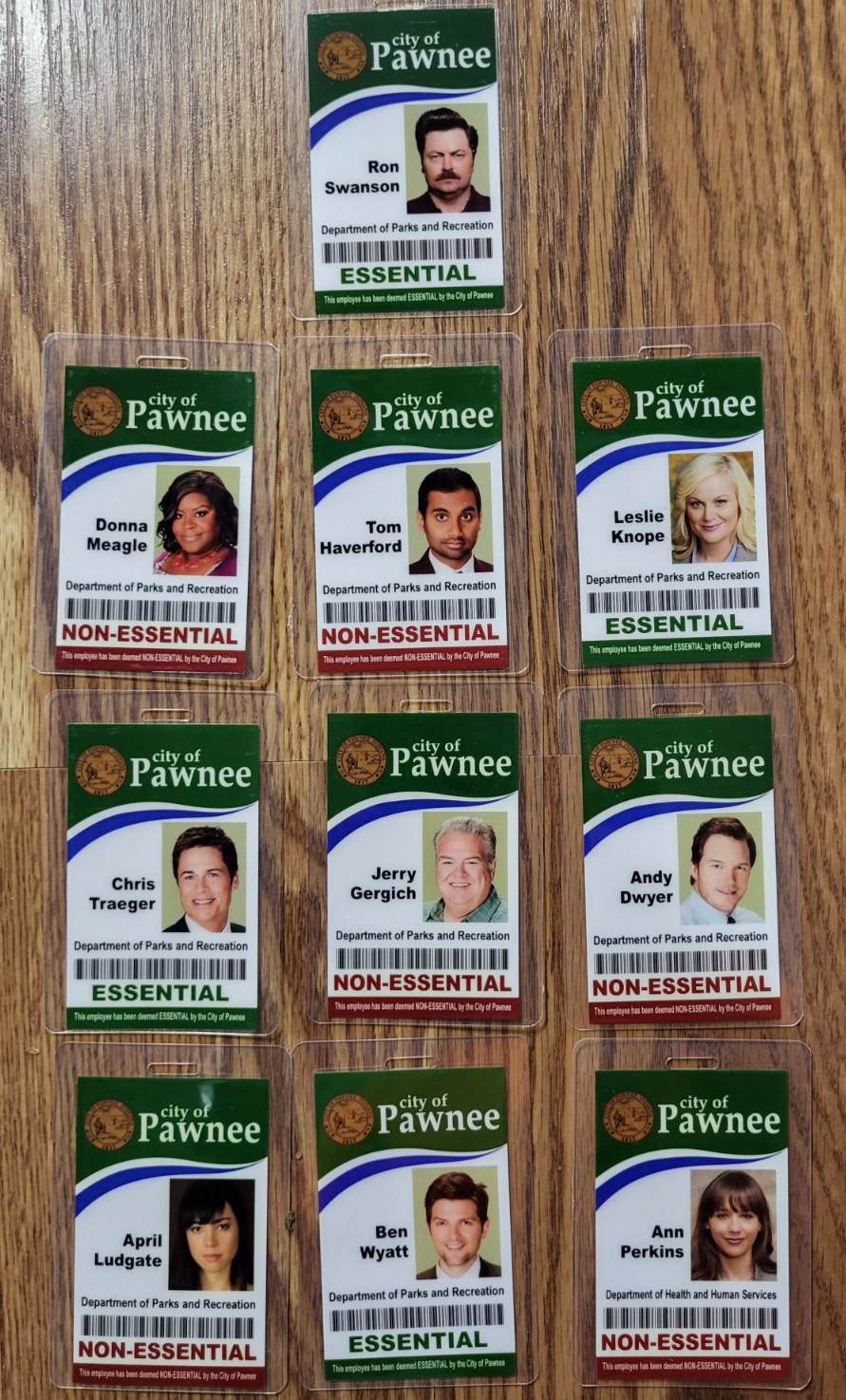 Parks and Recreation ID Badge Set of 10-City of Pawnee costume prop cosplay