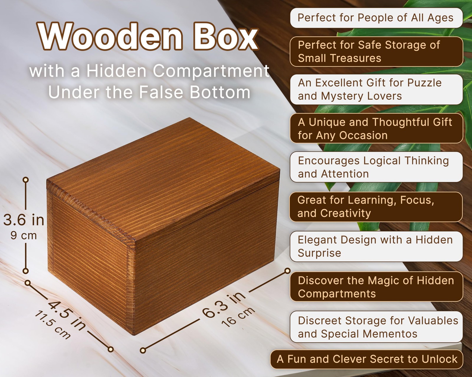 Wooden with Lid and Compartment under False Bottom