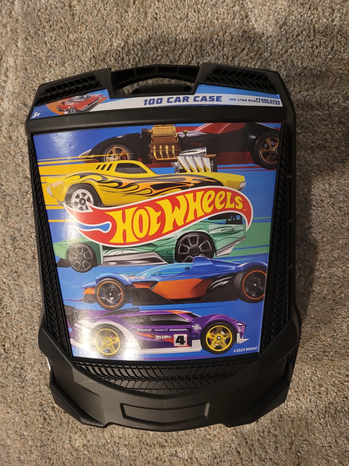 Hot Wheels 100 Car Carrying Case Retractable Handle Rolling Storage Black Mattel