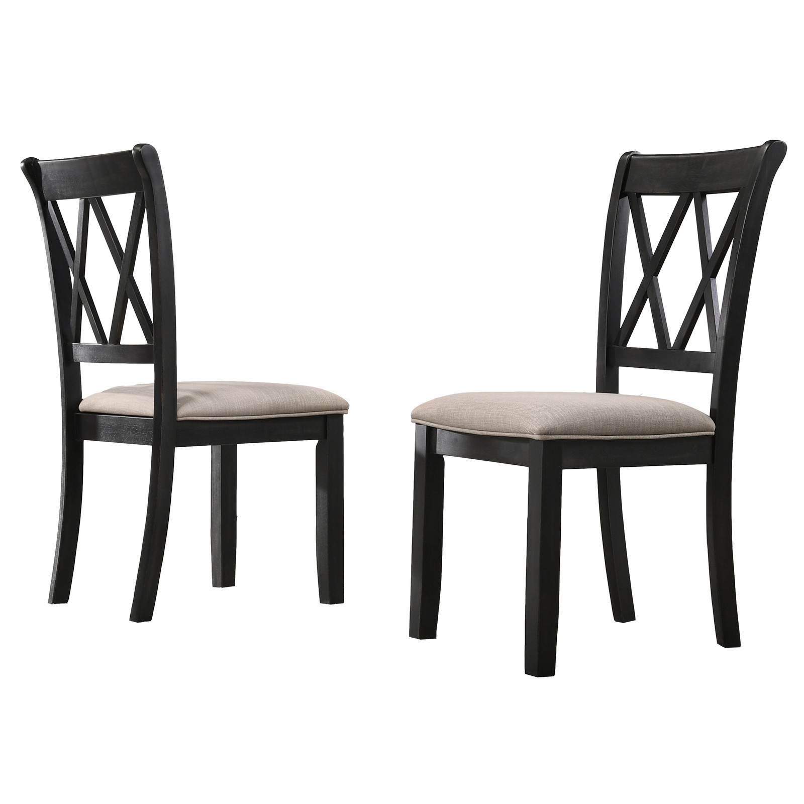Set of 2 Black Fabric Upholstered Dining Chairs, Modern Kitchen Side Chairs