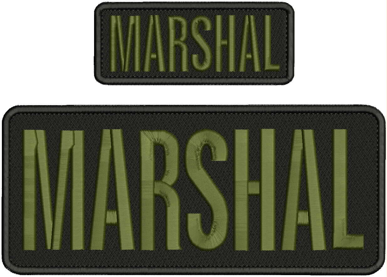 MARSHAL EMBROIDERY PATCH 4X10 AND 2X5 HOOK ON BACK BLACK/OD GREEN