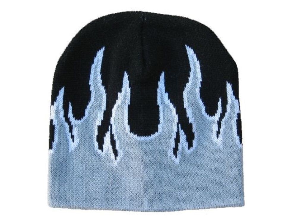 Beanie Pinstripe Flames Knit Stocking Cap Hat Biker Silver Grey Gray Black