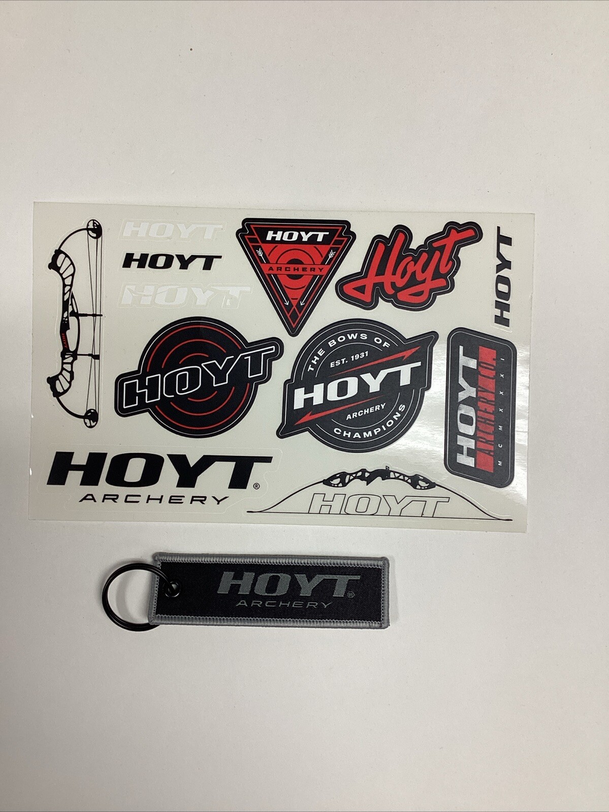 NEW Hoyt Archery Sticker/Decal Pack 10 pieces and Hoyt Key Chain Tag