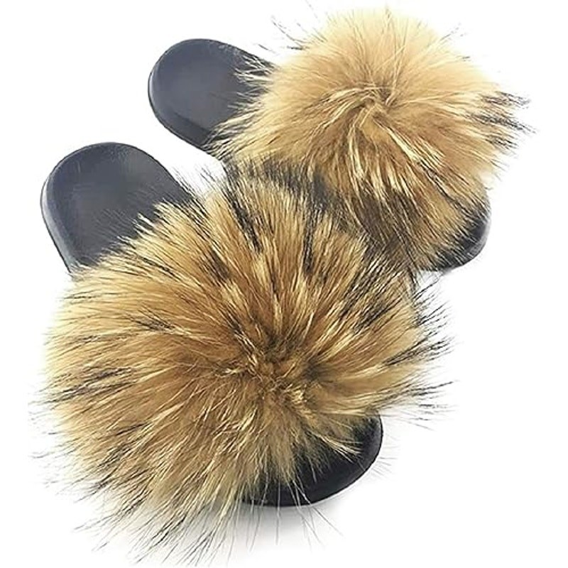 New YouDirect Womens Size 9.5 Slide On Faux Fur Indoor Outdoor Open Toe Slippers