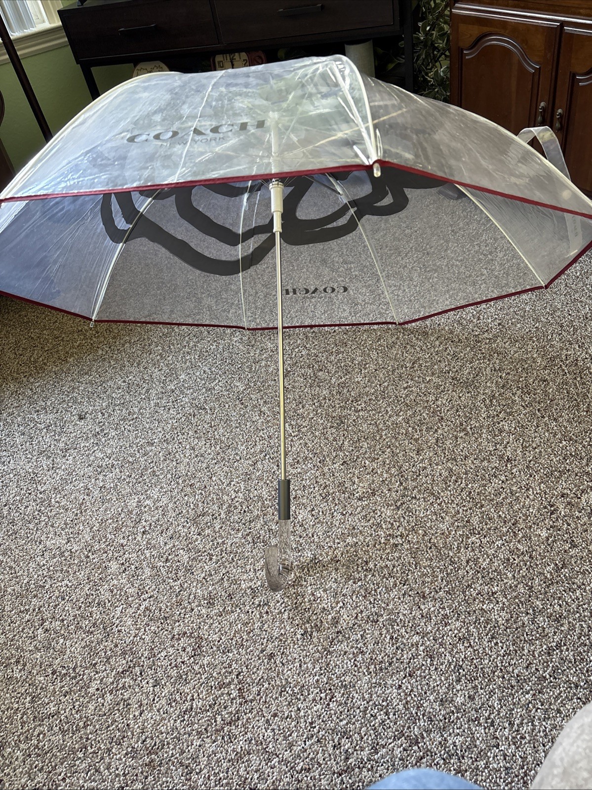 COACH BUBBLE-clear-black-burgundy Umbrella