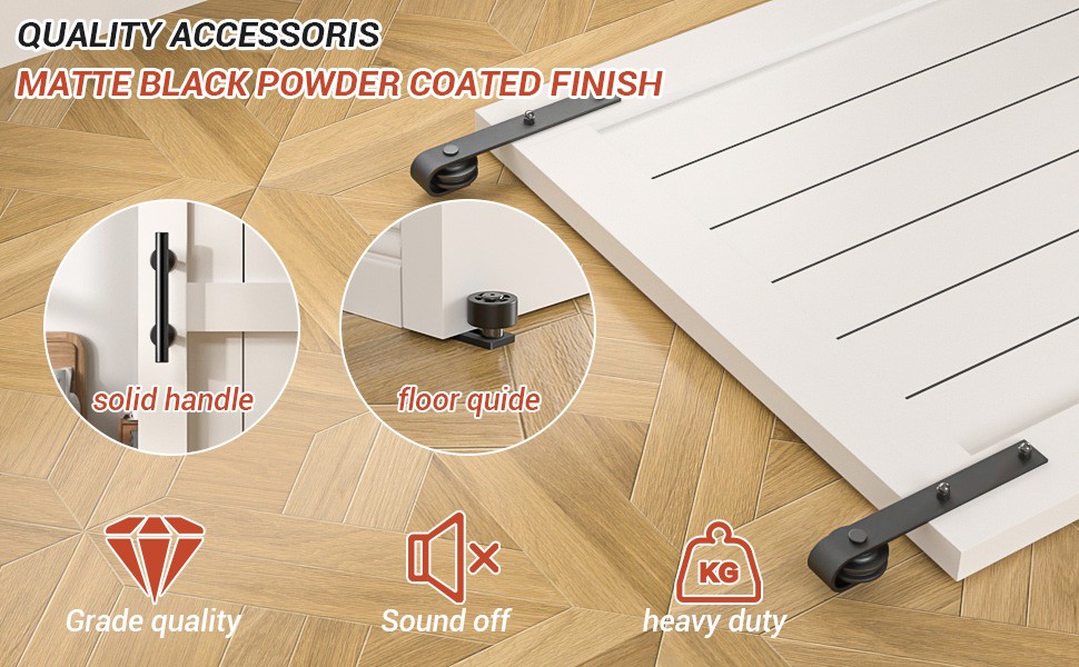 6FT Sliding barn door hardware kit & 9.5''Handle, Adjustable floor guide