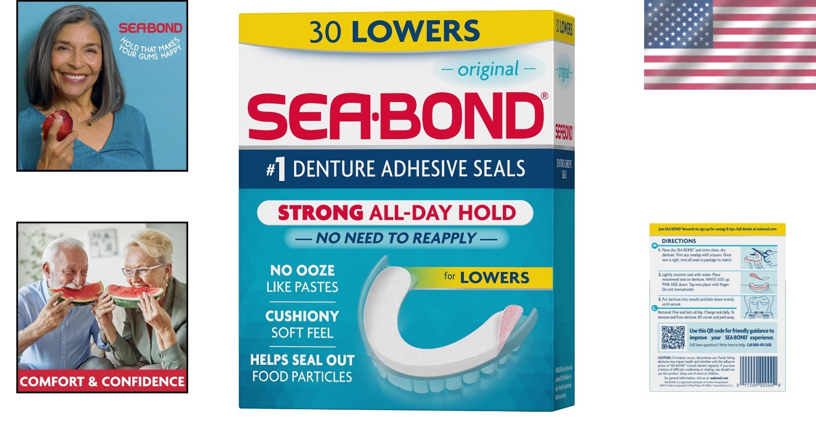 Secure Lowers Denture Adhesive Seals | 30 Count, Easy Application