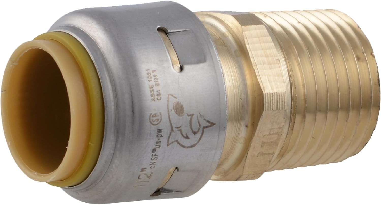 Sharkbite Max 1/2 Inch MNPT Adapter, Push to Connect Brass Plumbing Fitting, PEX
