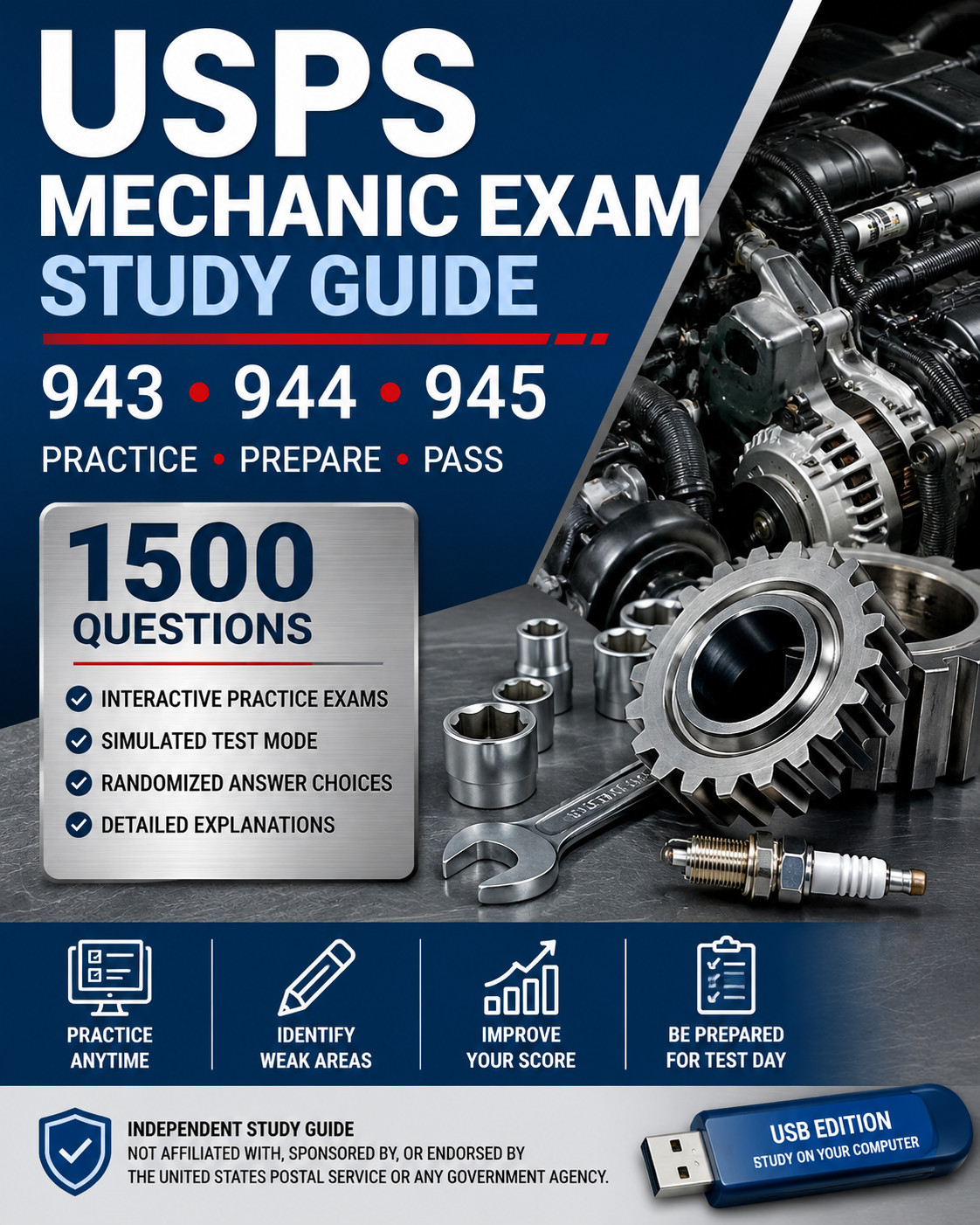 🏷️ USPS 943 944 945 Mechanic Exam Study Guide USB | Interactive | 1500 Question
