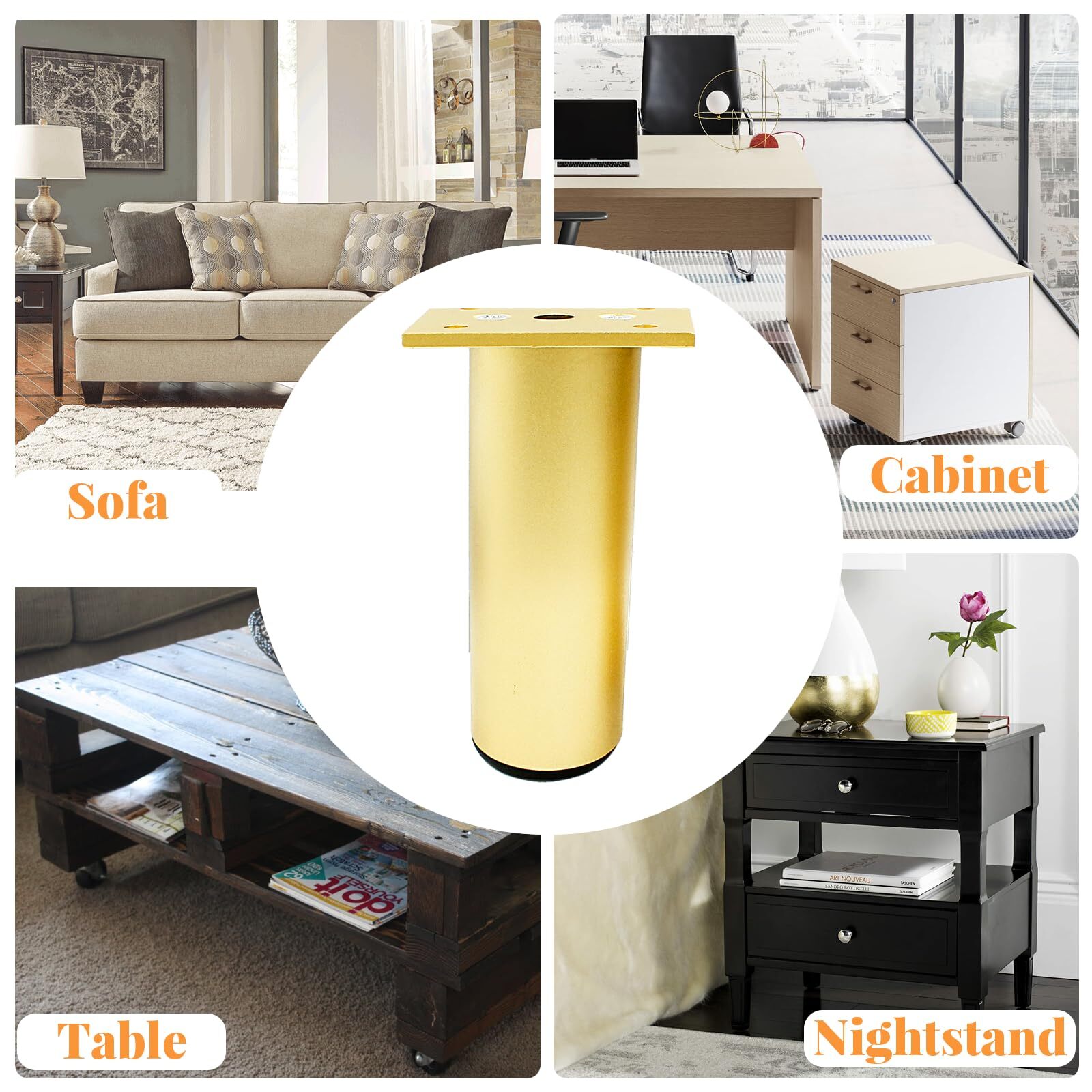 Set of 4 Aluminum Alloy Furniture Legs 4 Inch Height 1.5 Inch Diameter Adjust...