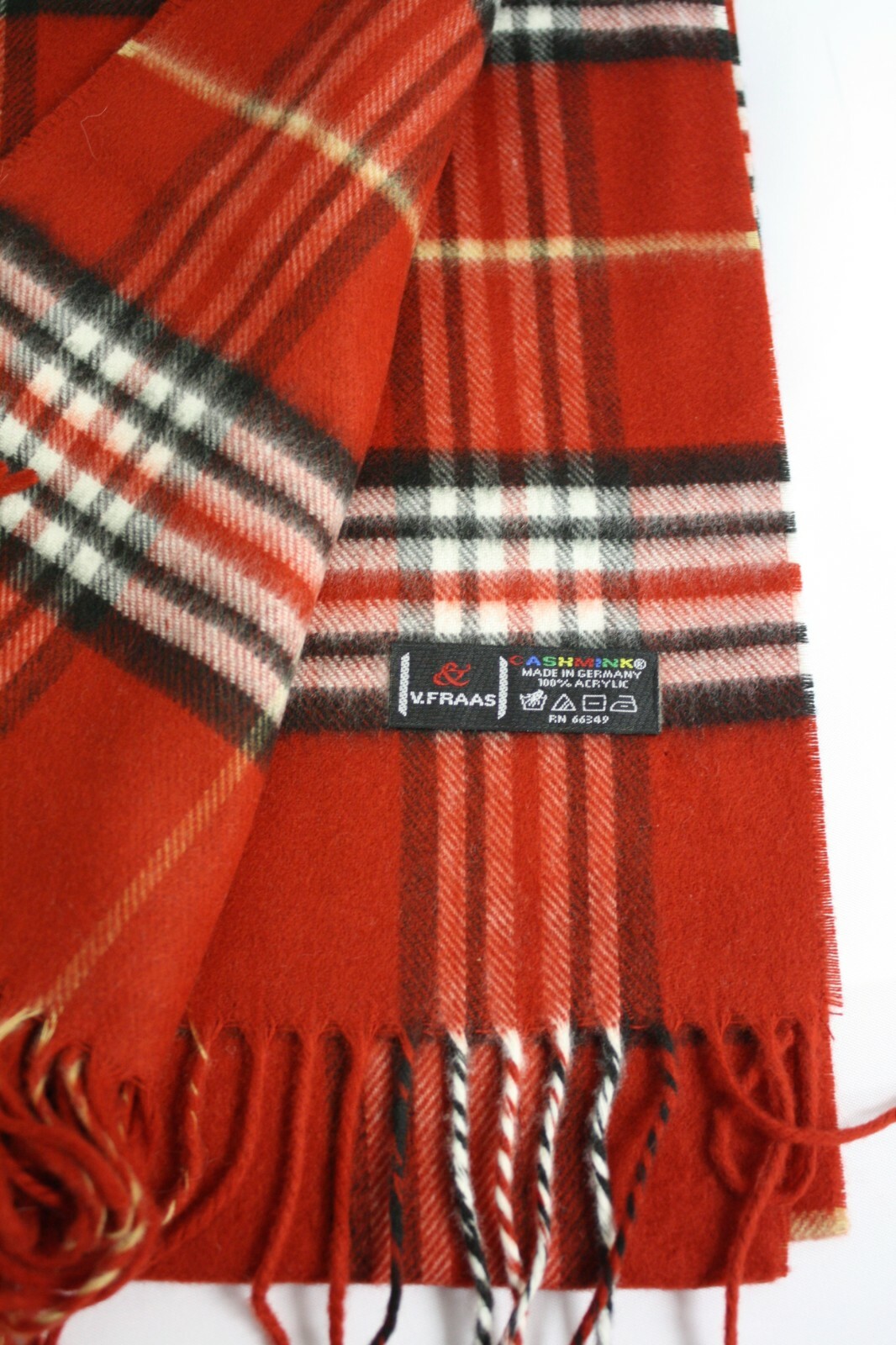 V Fraas Cashmink Scarf Acrylic Red Black White Plaid Soft NEW