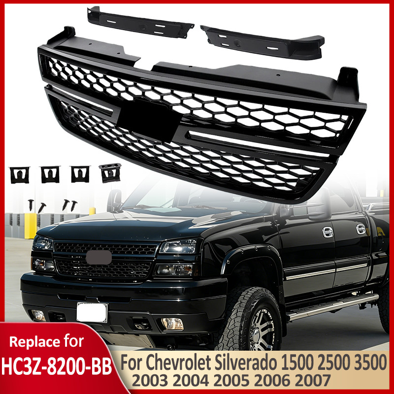For Chevrolet Silverado 1500 2500 3500 2003-2007 Front Upper Grille Gloss Black