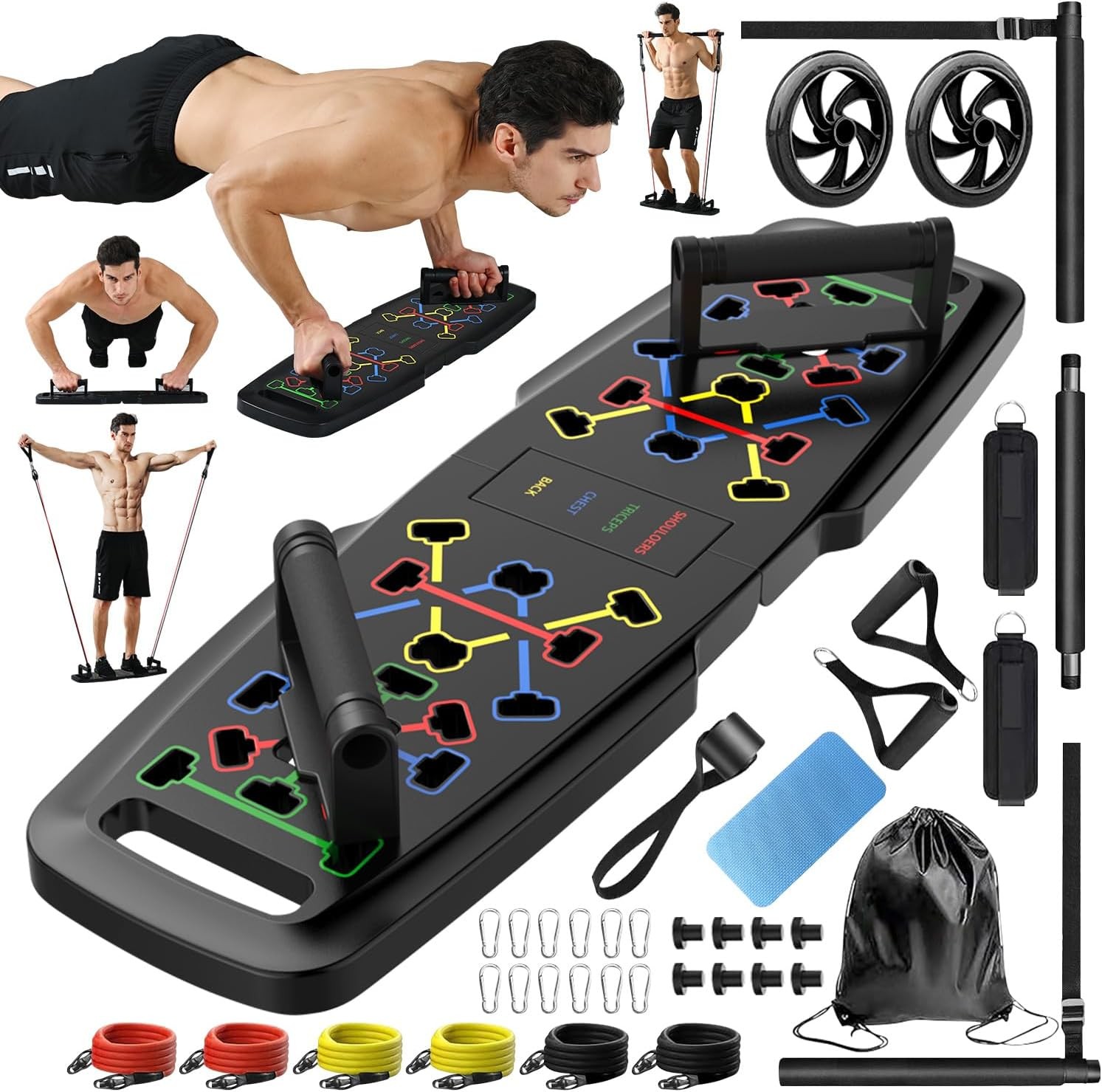 Push Up Board,Home Gym,Portable Exercise Equipment,Pilates Bar and 20 Black