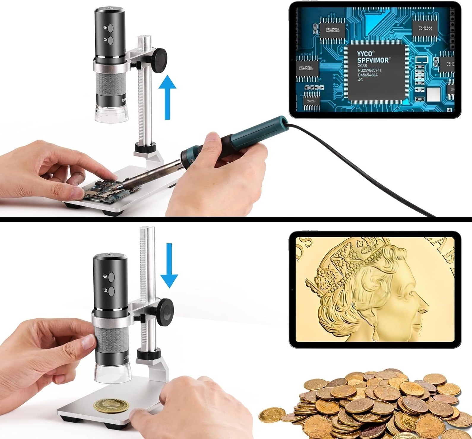 4K Digital Microscope 1000X WiFi USB Camera Metal Stand iPhone Android Windows