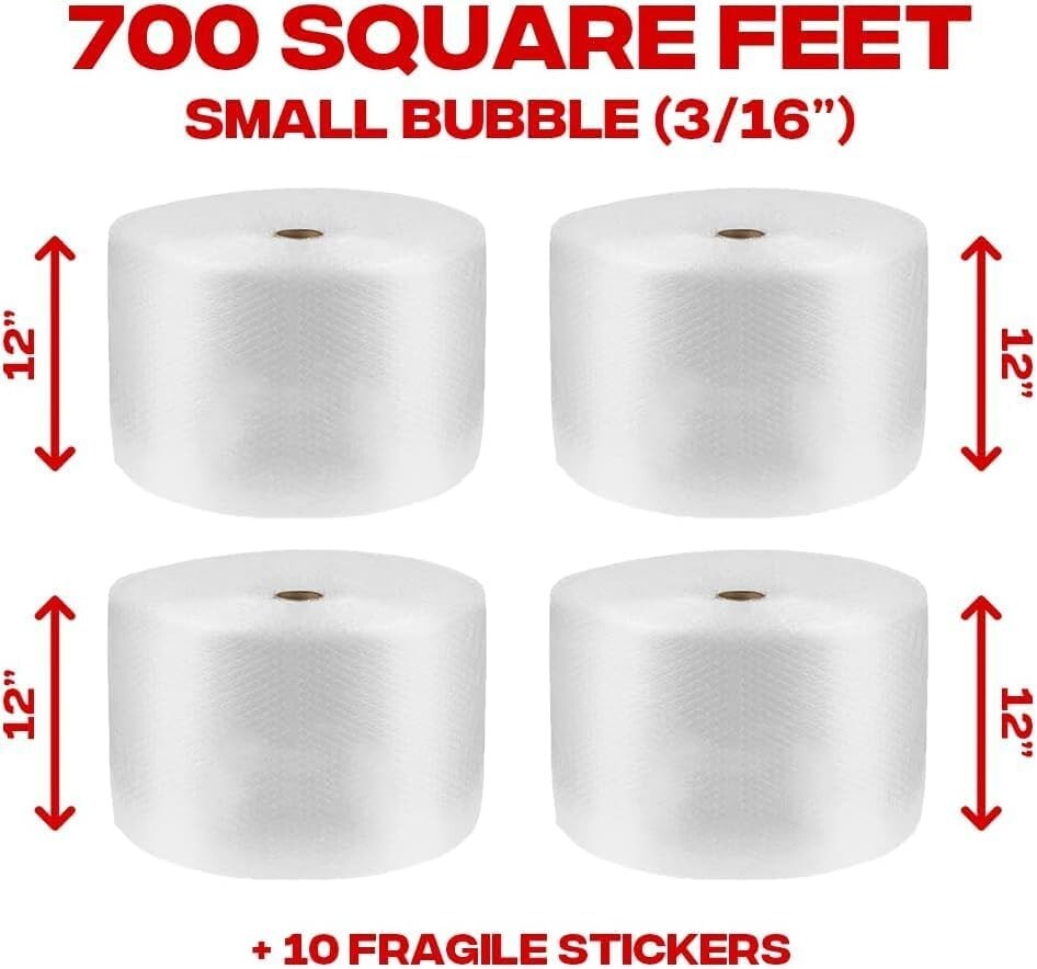 3/16" x 700' Ft Bubble Roll Small Bubbles 12" Wide Yens Quality Cushion Wrap