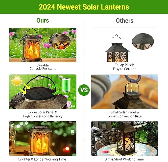 2x Solar LED Flicker Flame Lanterns Lantern , Outdoor Garden & Pathway Lights