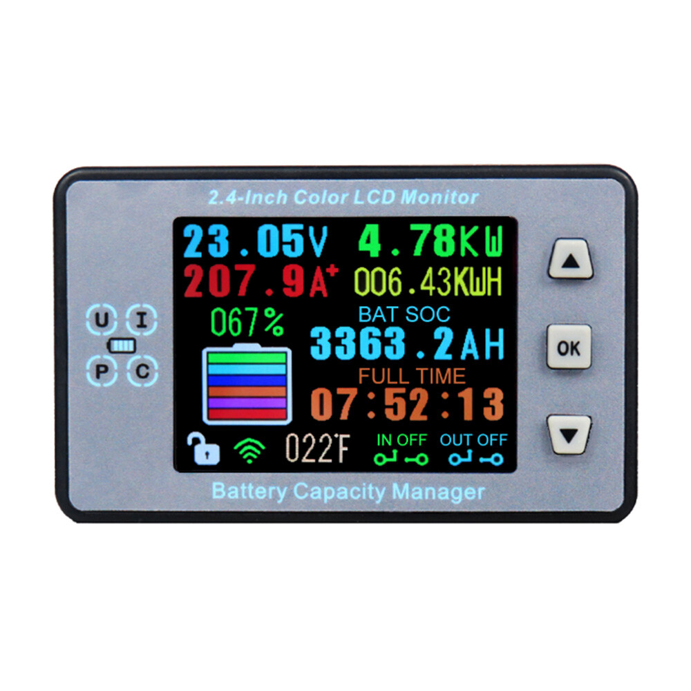 Wireless Ampeemeter Voltmeter DC 120V 500A VOLT AMP AH SOC Remaining Capacity AH