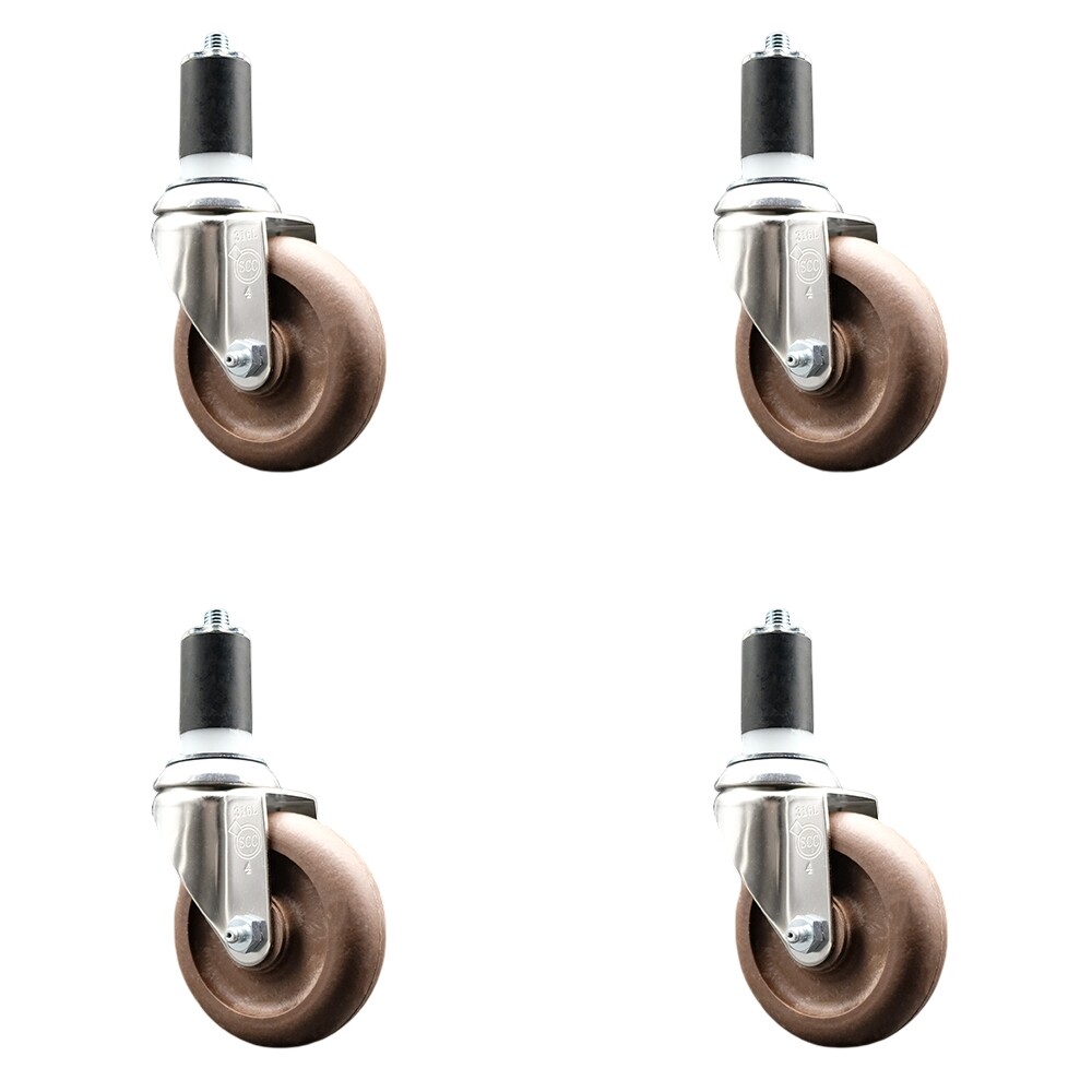 4 Inch 316SS High Temp Glass Filled Nylon 1-5/8 Inch Expanding Stem Caster Set