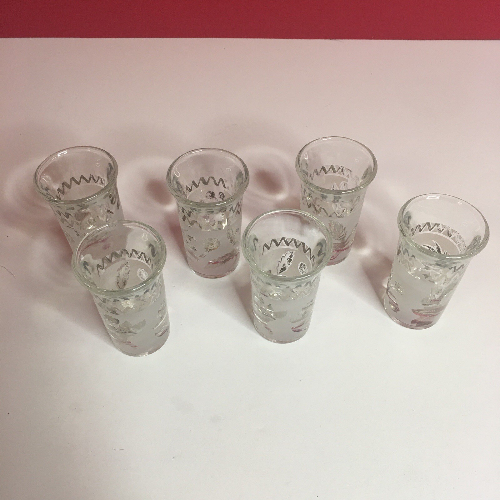 Six (6) Vintage Plant Motif Mid Century Shot Glasses